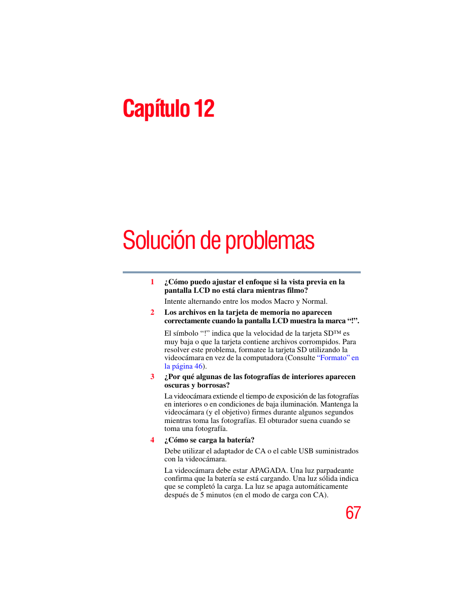 Capítulo 12: solución de problemas, Solución de problemas, Capítulo 12 | Toshiba Camileo S20 User Manual | Page 136 / 138