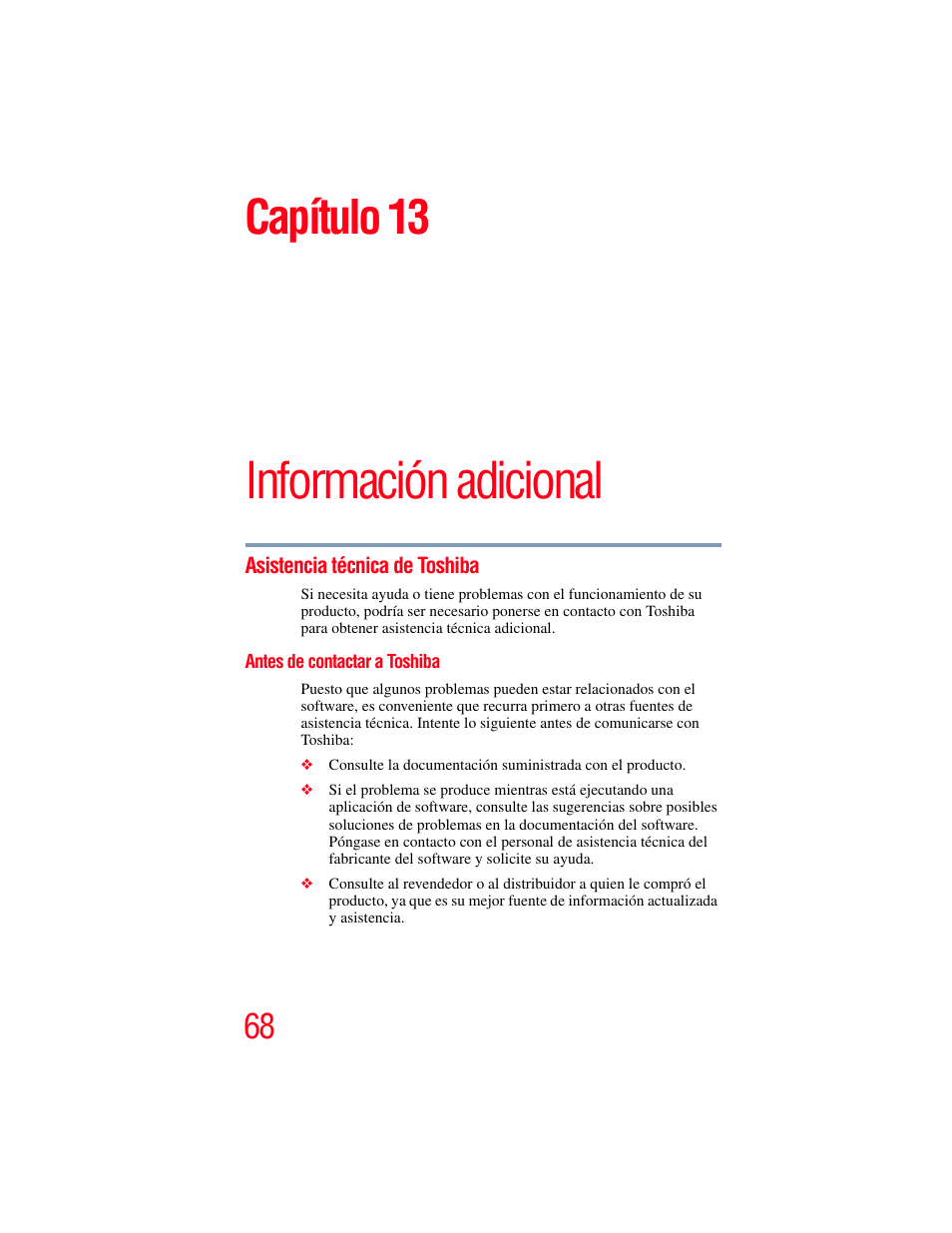 Capítulo 13: información adicional, Asistencia técnica de toshiba, Antes de contactar a toshiba | Información adicional, Capítulo 13 | Toshiba Camileo S20 User Manual | Page 137 / 138