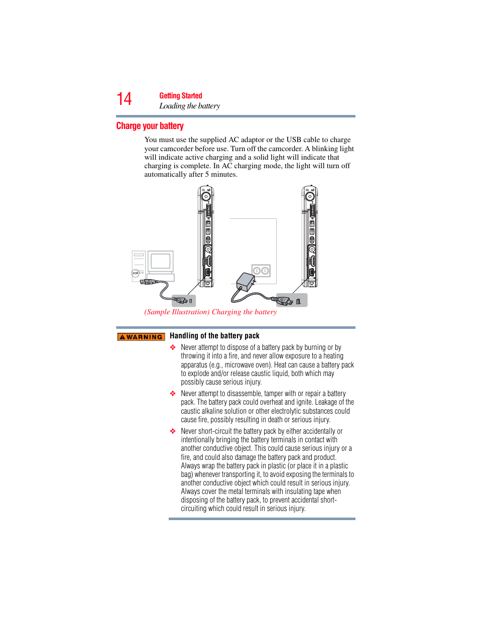Charge your battery | Toshiba Camileo S20 User Manual | Page 14 / 138