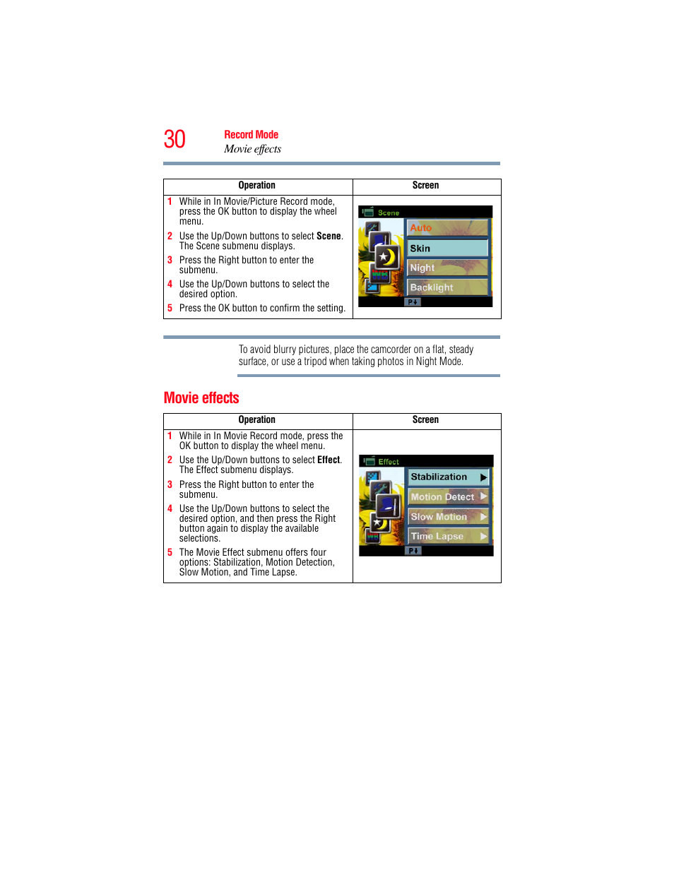 Movie effects | Toshiba Camileo S20 User Manual | Page 30 / 138