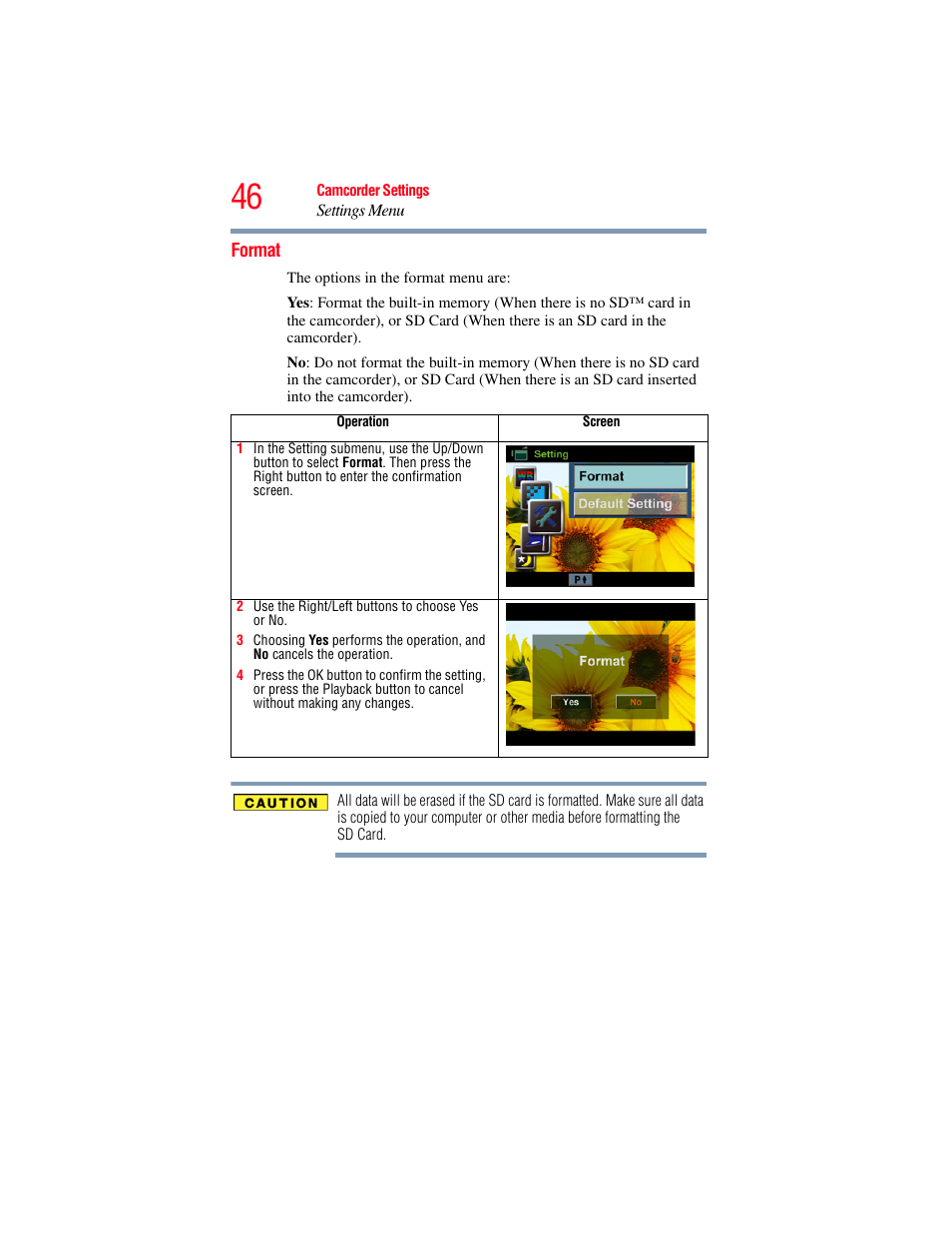 Format | Toshiba Camileo S20 User Manual | Page 46 / 138