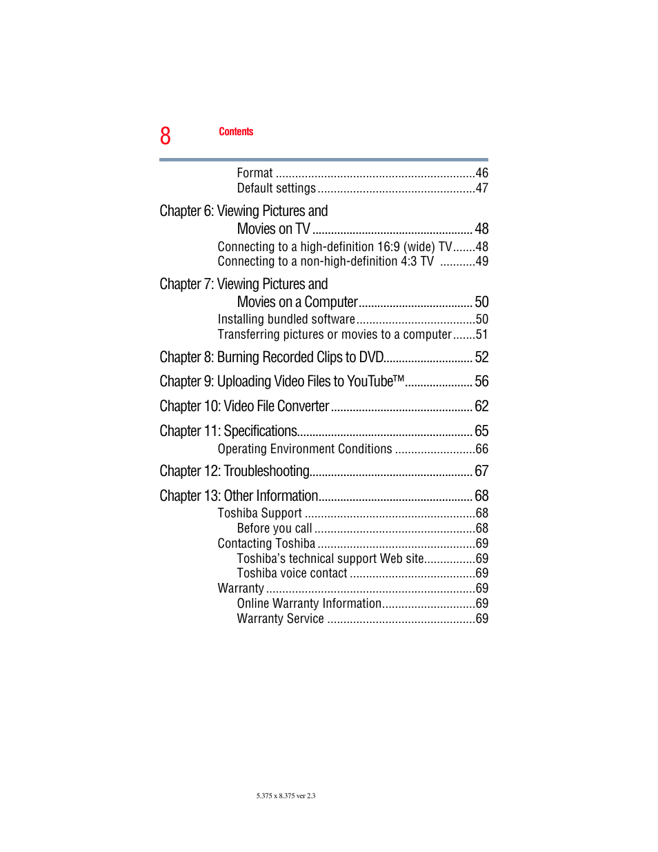 Toshiba Camileo S20 User Manual | Page 8 / 138