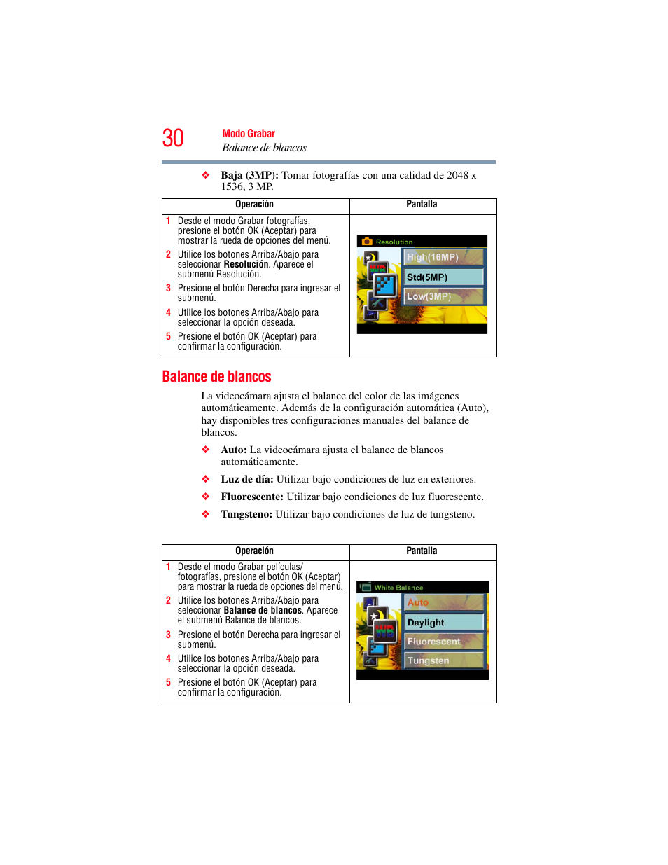 Balance de blancos | Toshiba Camileo S20 User Manual | Page 99 / 138