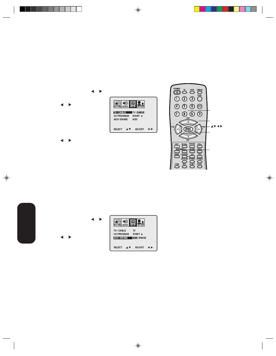 Changing channels, Programming channels automatically, Adding and erasing channels manually | Setting up y our tv | Toshiba 14AF43 User Manual | Page 16 / 36