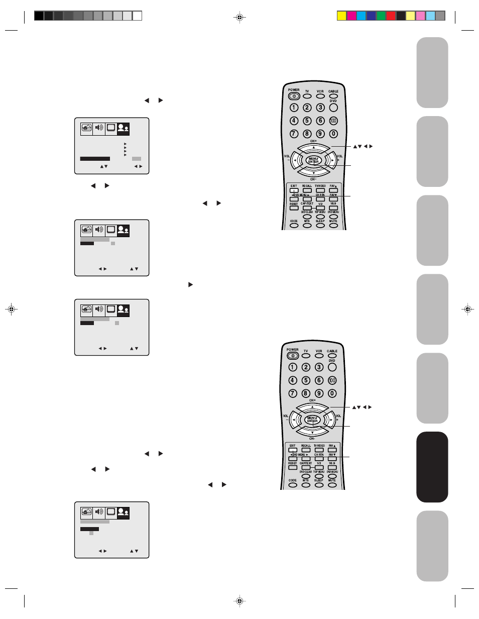 Setting the clock / setting the on/off timer, Setting the clock, Setting the on/off timer | Setting the on timer | Toshiba 14AF43 User Manual | Page 25 / 36