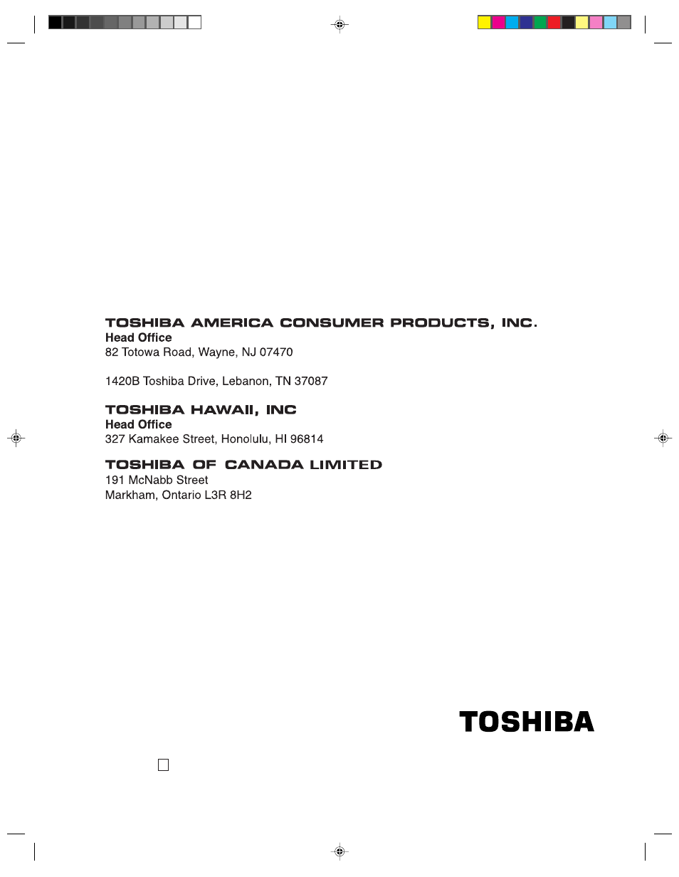 Back cover | Toshiba 14AF43 User Manual | Page 36 / 36