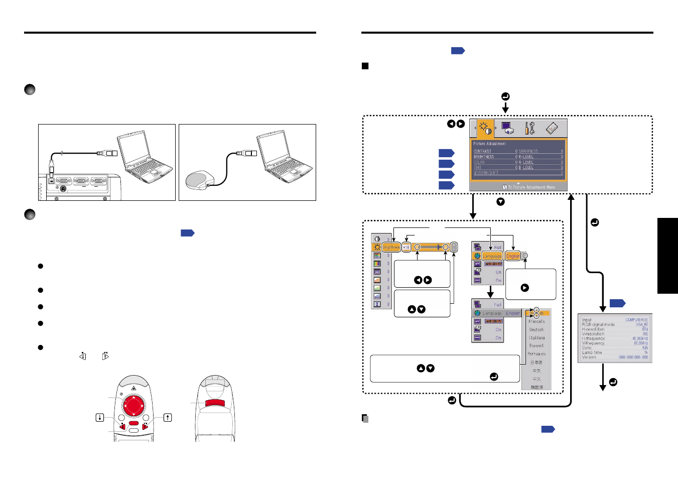 Operating a computer using the remote control, Using the menus, How to use the menus | P.53, P.52, Operations, Connecting a computer, Operating a computer | Toshiba TLP T521E User Manual | Page 27 / 37