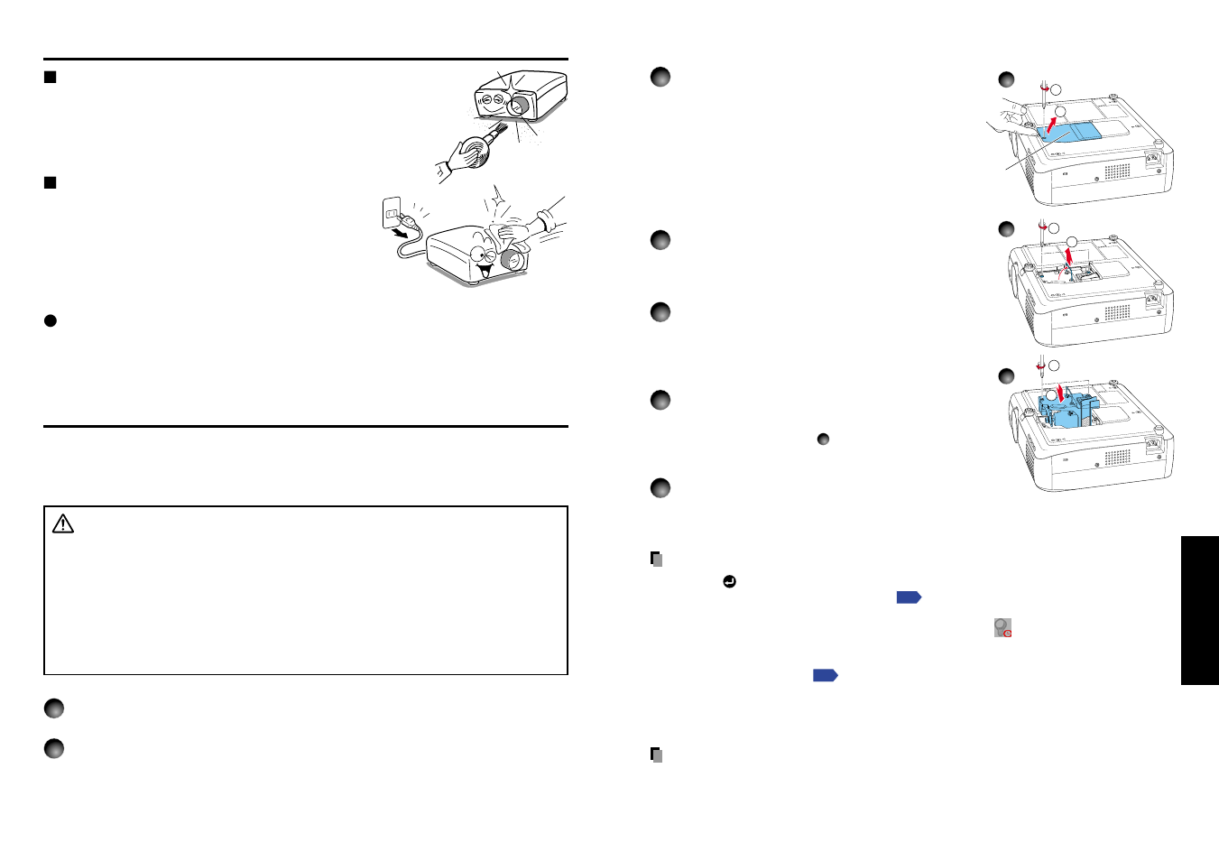 Lens and main unit cleaning, Lamp replacement, P.59 | Maintenance | Toshiba TLP T521E User Manual | Page 30 / 37