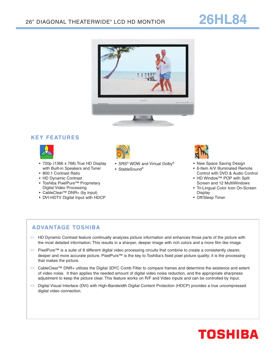 Toshiba 26HL84 User Manual | 2 pages