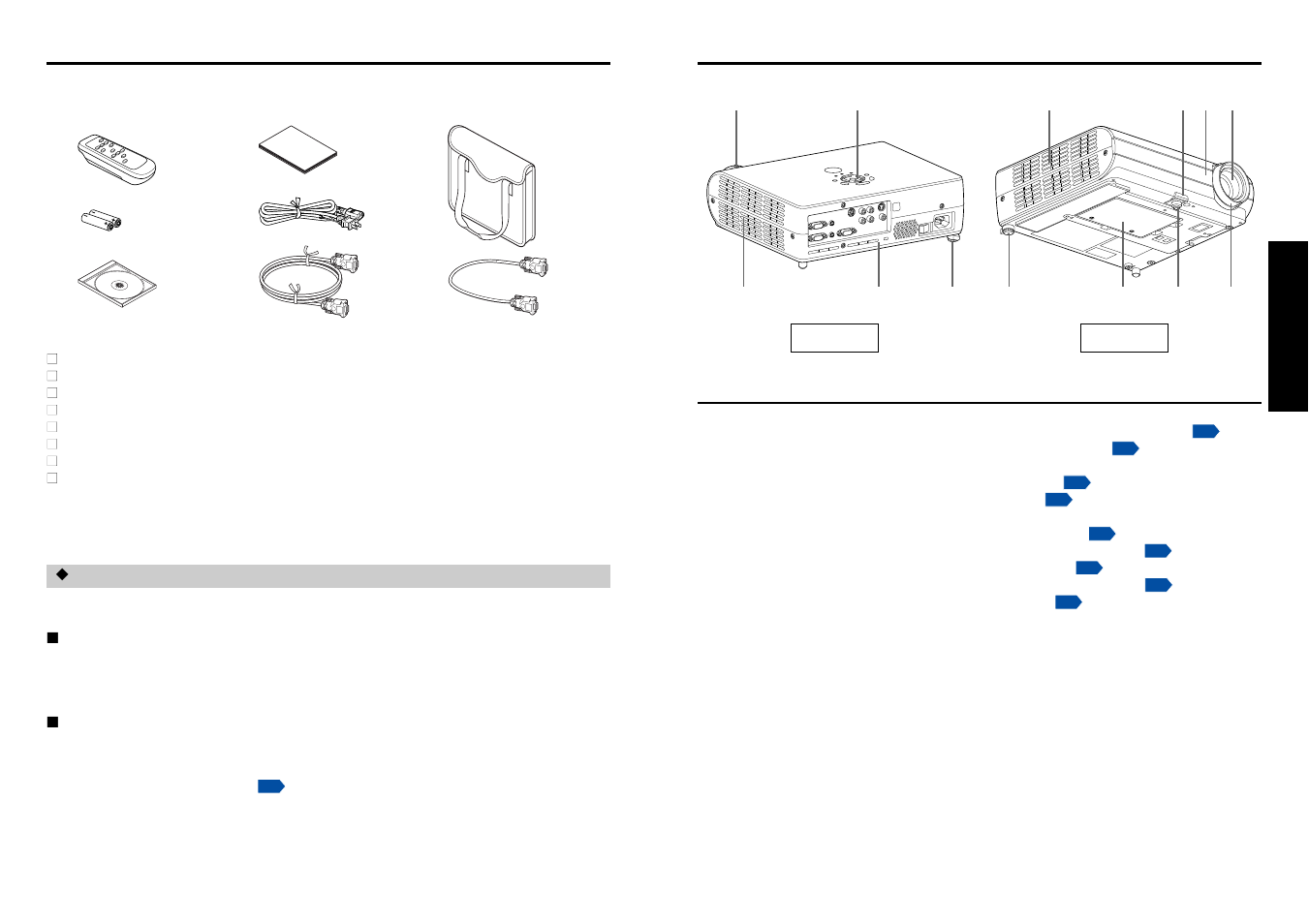 Preparations, Checking the package contents, Names of each part on the main unit | Toshiba TDP-S21 User Manual | Page 8 / 25