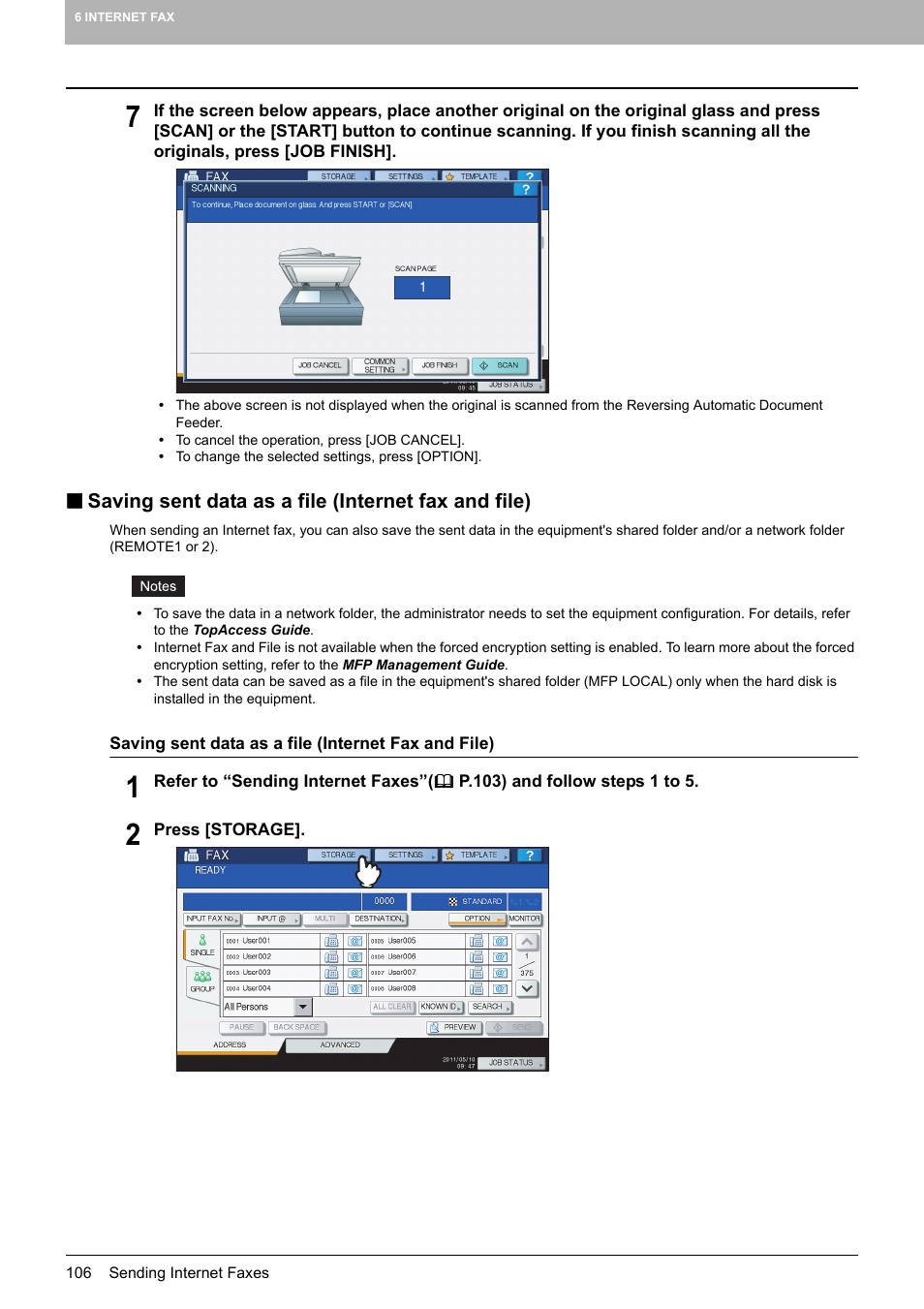 Saving sent data as a file (internet fax and file) | Toshiba e-STUDIO Multifunctional Digital Systems 356SE User Manual | Page 108 / 124