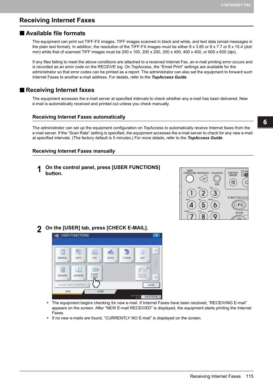 Receiving internet faxes, Available file formats, Available file formats receiving internet faxes | Toshiba e-STUDIO Multifunctional Digital Systems 356SE User Manual | Page 117 / 124
