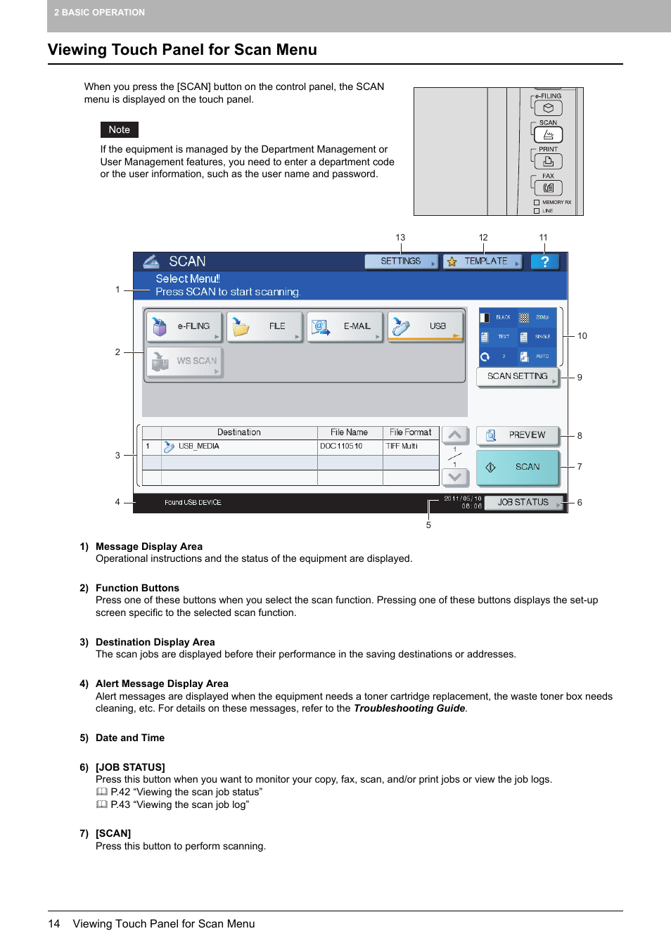Viewing touch panel for scan menu | Toshiba e-STUDIO Multifunctional Digital Systems 356SE User Manual | Page 16 / 124