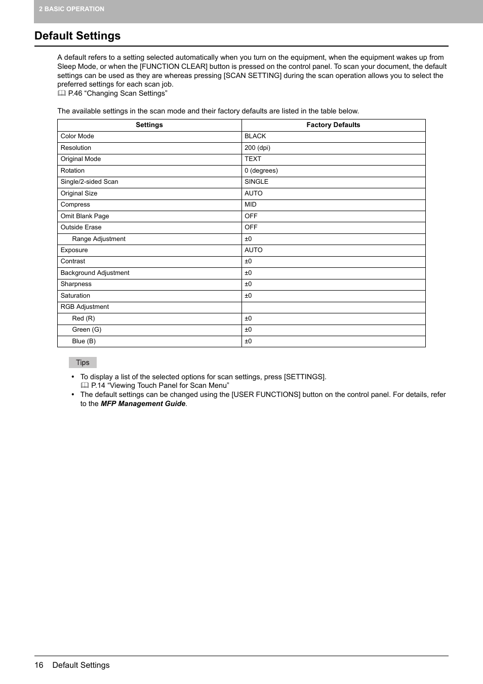 Default settings | Toshiba e-STUDIO Multifunctional Digital Systems 356SE User Manual | Page 18 / 124