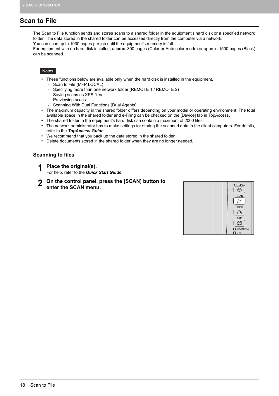Scan to file | Toshiba e-STUDIO Multifunctional Digital Systems 356SE User Manual | Page 20 / 124