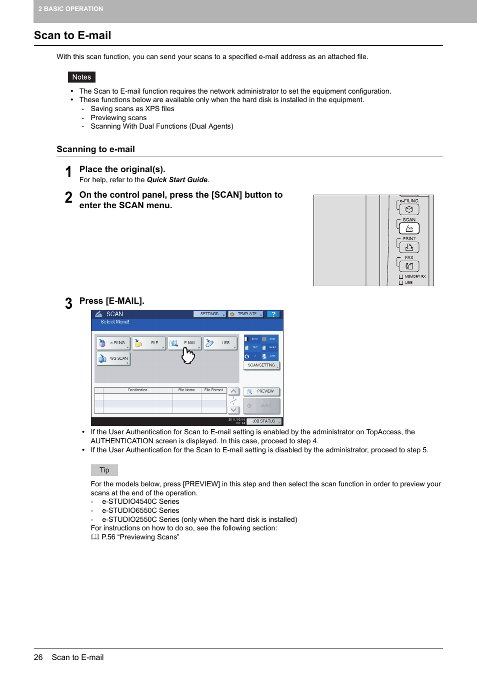 Scan to e-mail, P.26 “scan to e-mail | Toshiba e-STUDIO Multifunctional Digital Systems 356SE User Manual | Page 28 / 124