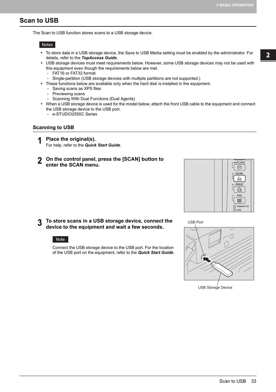 Scan to usb, P.33 “scan to usb | Toshiba e-STUDIO Multifunctional Digital Systems 356SE User Manual | Page 35 / 124