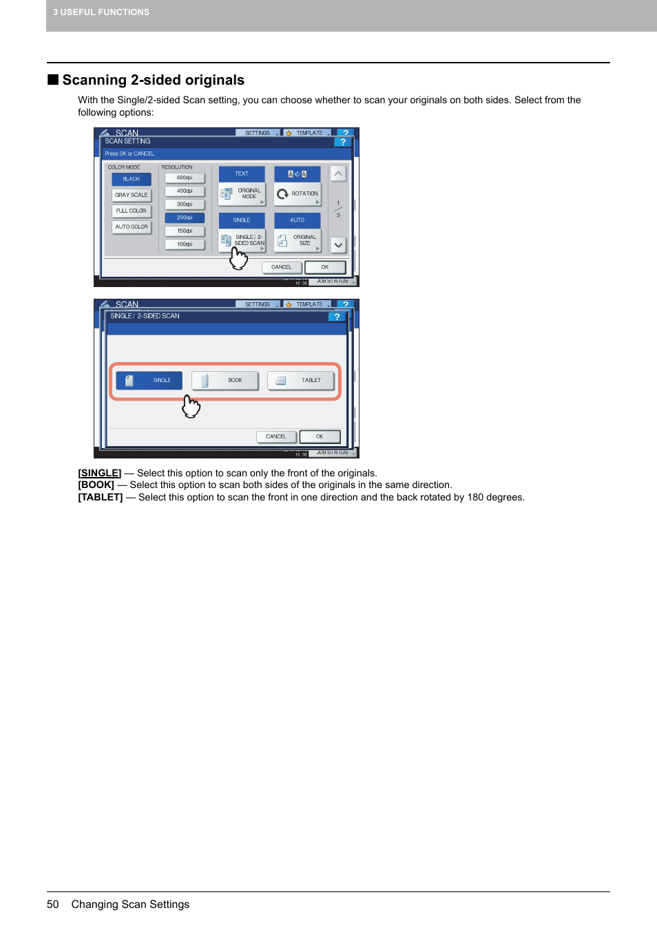 Scanning 2-sided originals, P.50 “scanning 2-sided originals | Toshiba e-STUDIO Multifunctional Digital Systems 356SE User Manual | Page 52 / 124