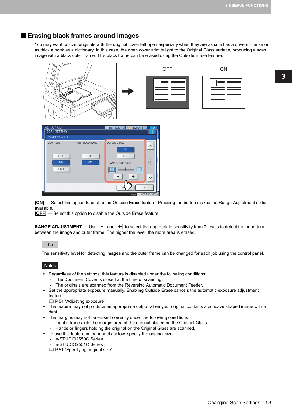 Erasing black frames around images, P.53 “erasing black frames around images | Toshiba e-STUDIO Multifunctional Digital Systems 356SE User Manual | Page 55 / 124