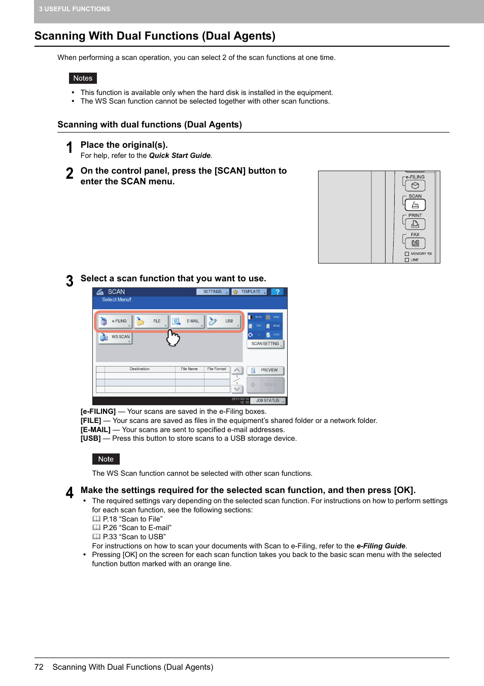 Scanning with dual functions (dual agents), P.72 “scanning with dual functions (dual agents) | Toshiba e-STUDIO Multifunctional Digital Systems 356SE User Manual | Page 74 / 124