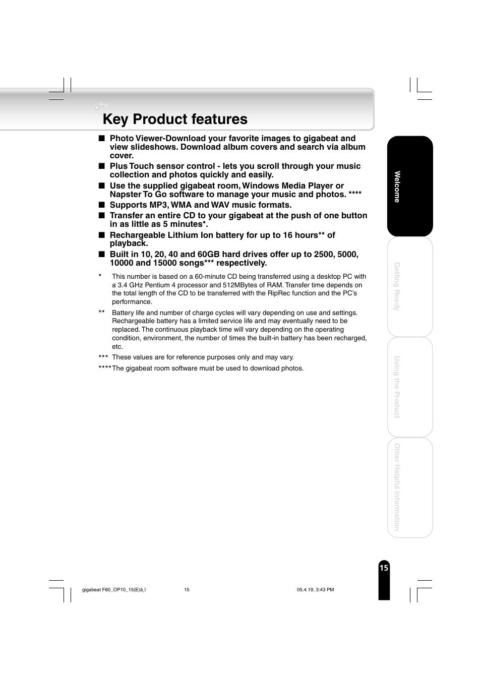 Key product features | Toshiba MEGF40 User Manual | Page 15 / 75