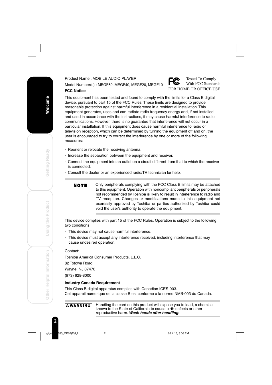 Toshiba MEGF40 User Manual | Page 2 / 75