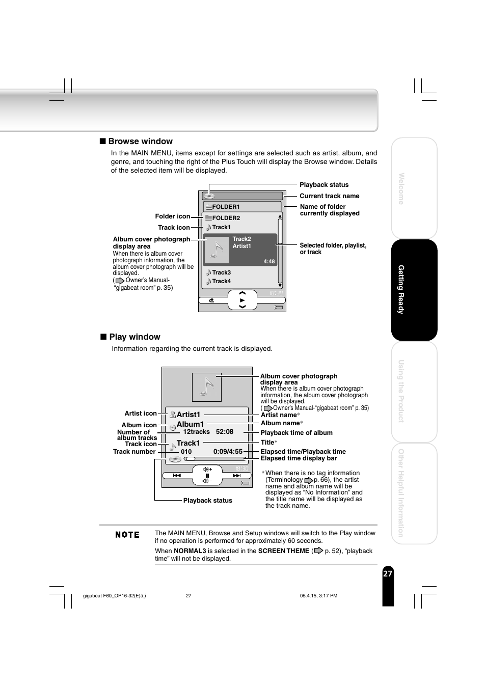 Browse window, Play window | Toshiba MEGF40 User Manual | Page 27 / 75