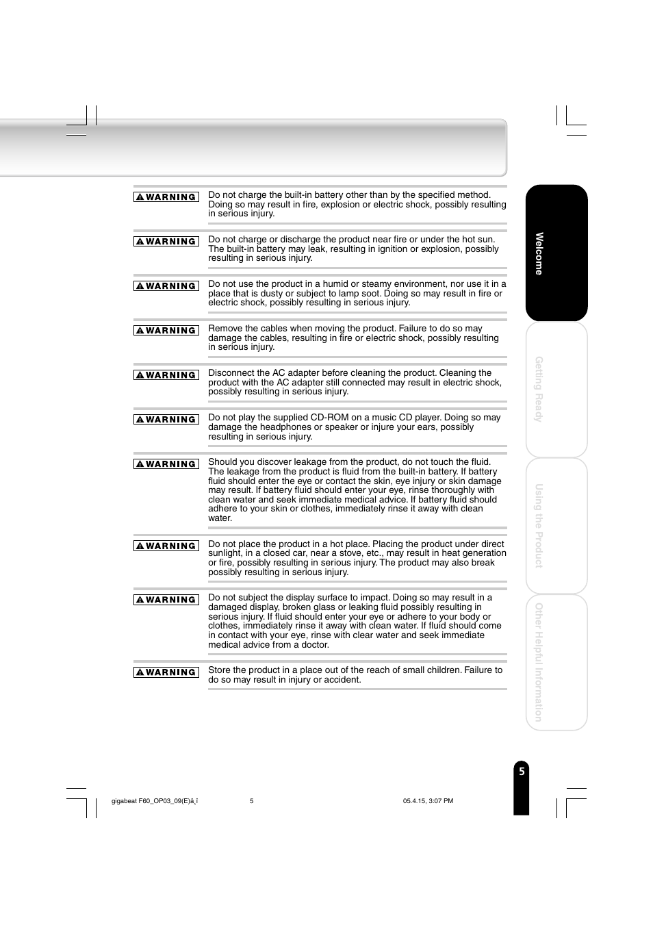 Toshiba MEGF40 User Manual | Page 5 / 75