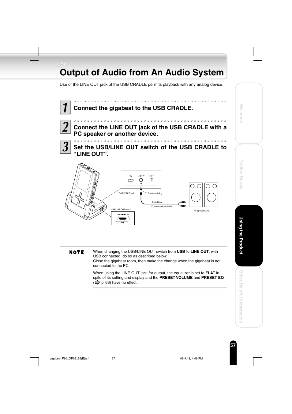 Output of audio from an audio system | Toshiba MEGF40 User Manual | Page 57 / 75