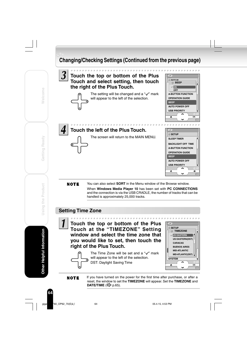 Touch the left of the plus touch | Toshiba MEGF40 User Manual | Page 64 / 75