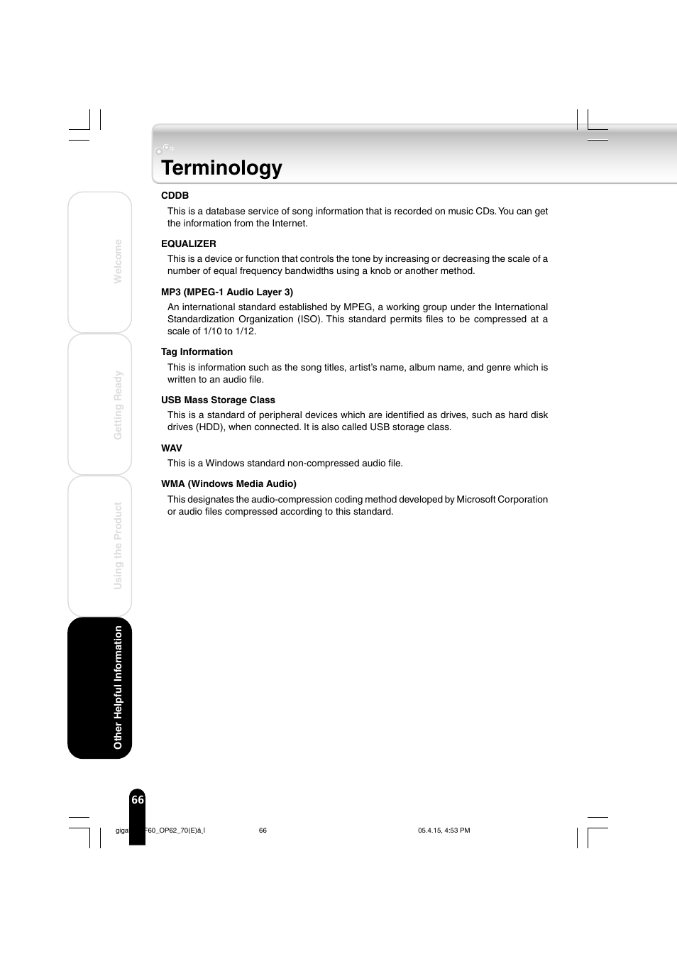 Terminology | Toshiba MEGF40 User Manual | Page 66 / 75