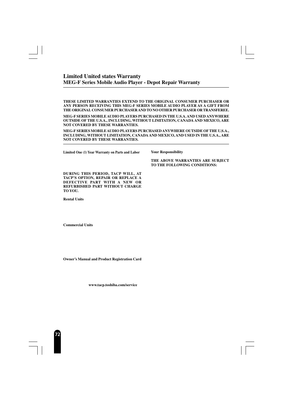 Limited united states warranty | Toshiba MEGF40 User Manual | Page 72 / 75