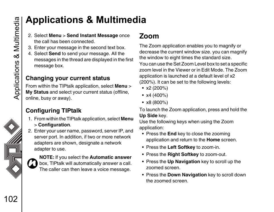 Zoom 102, Applications & multimedia, Zoom | Toshiba G500 User Manual | Page 103 / 123