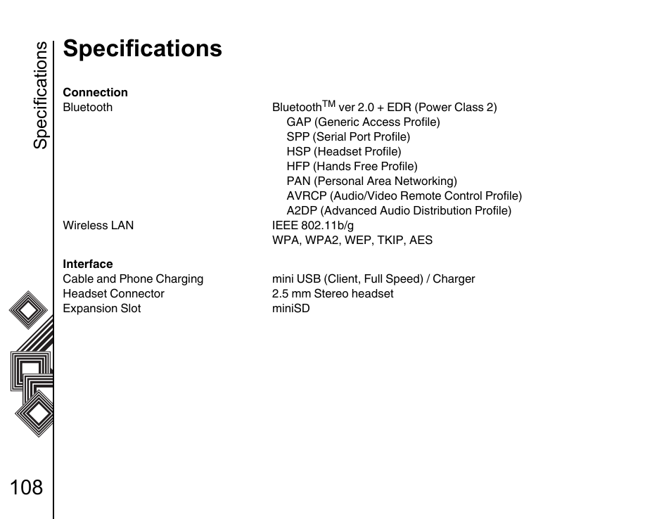 Specifications | Toshiba G500 User Manual | Page 109 / 123