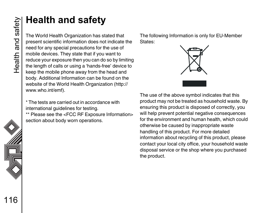 Health and safety | Toshiba G500 User Manual | Page 117 / 123