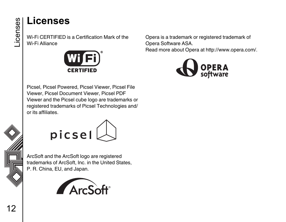 Licenses | Toshiba G500 User Manual | Page 13 / 123