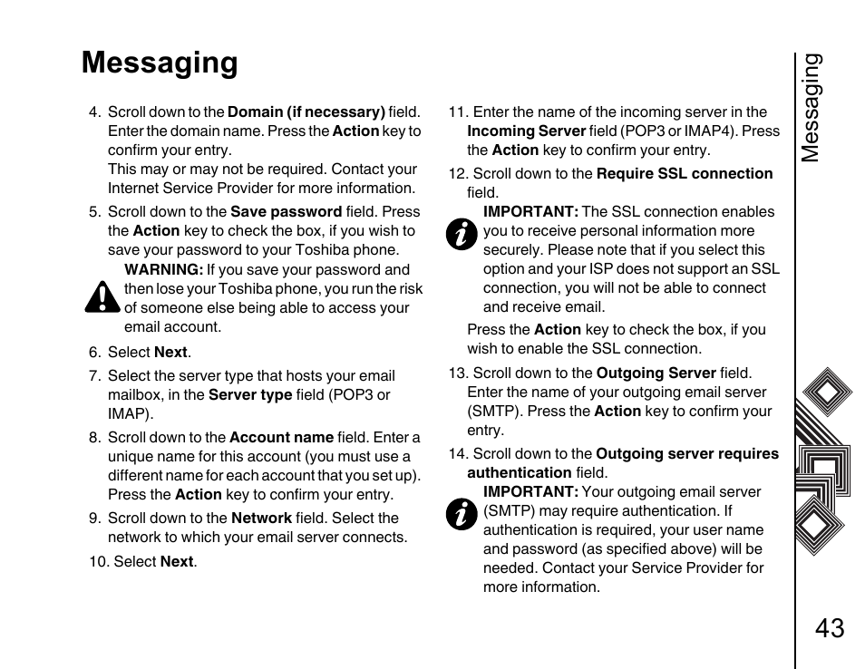 Messaging | Toshiba G500 User Manual | Page 44 / 123