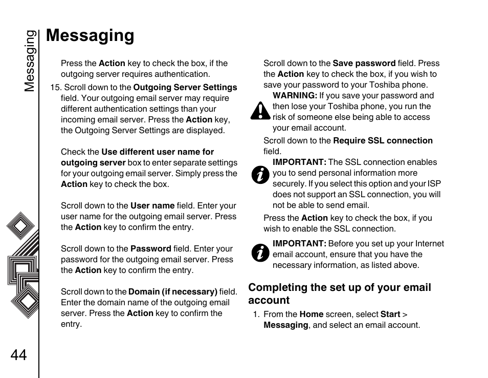 Messaging | Toshiba G500 User Manual | Page 45 / 123