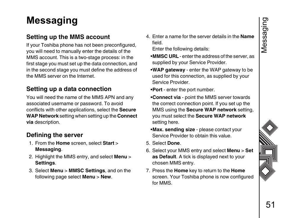 Messaging | Toshiba G500 User Manual | Page 52 / 123