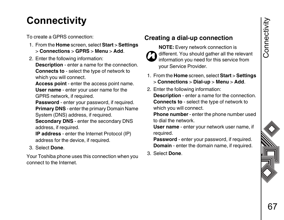 Connectivity | Toshiba G500 User Manual | Page 68 / 123