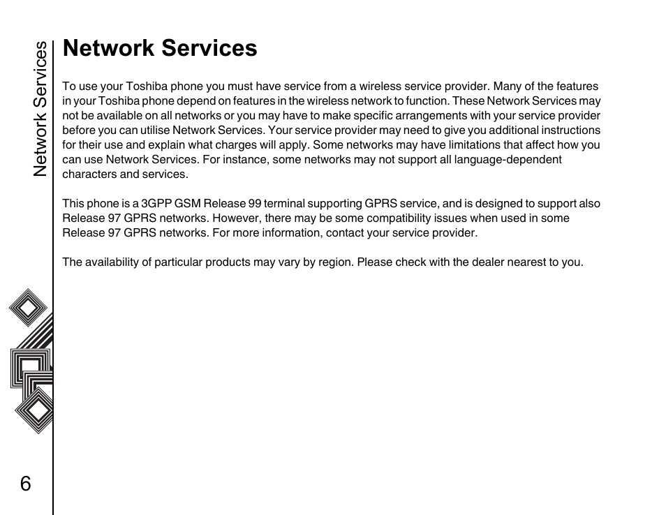 Network services 6, Network services | Toshiba G500 User Manual | Page 7 / 123