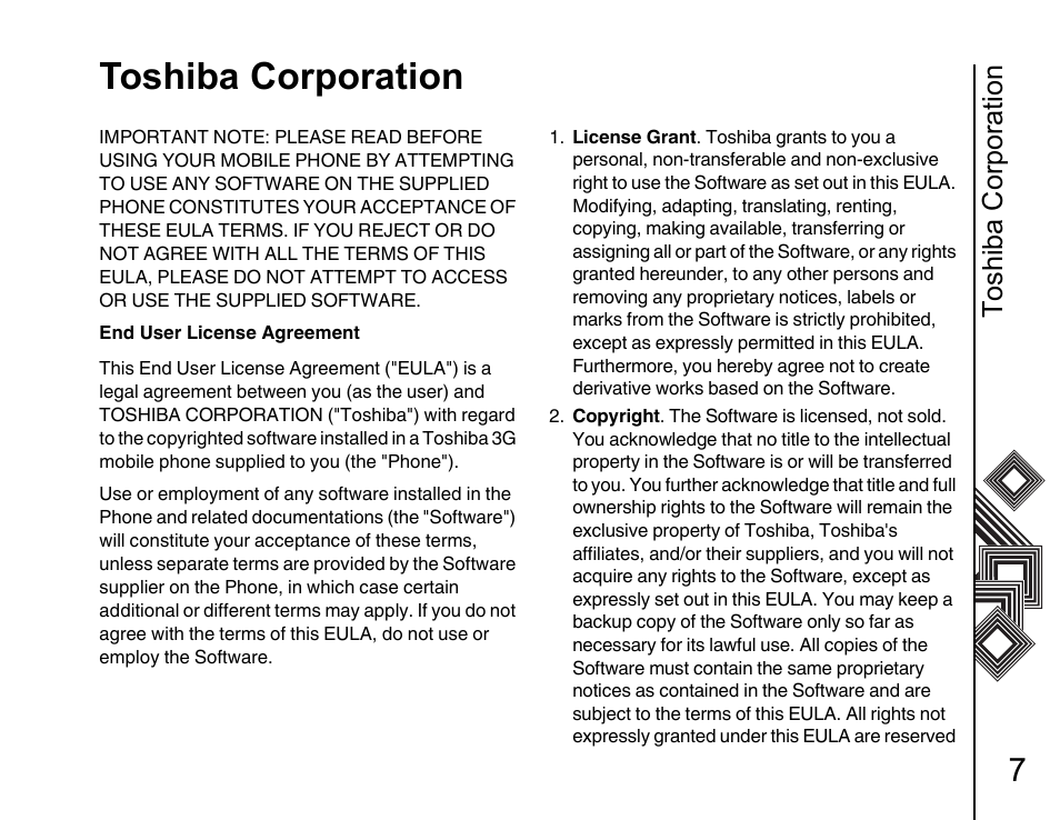 Toshiba corporation 7, Toshiba corporation | Toshiba G500 User Manual | Page 8 / 123