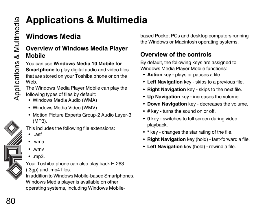 Windows media 80, Applications & multimedia, Windows media | Toshiba G500 User Manual | Page 81 / 123