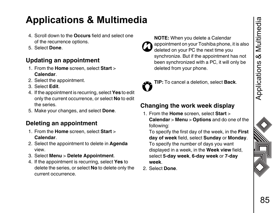 Applications & multimedia | Toshiba G500 User Manual | Page 86 / 123