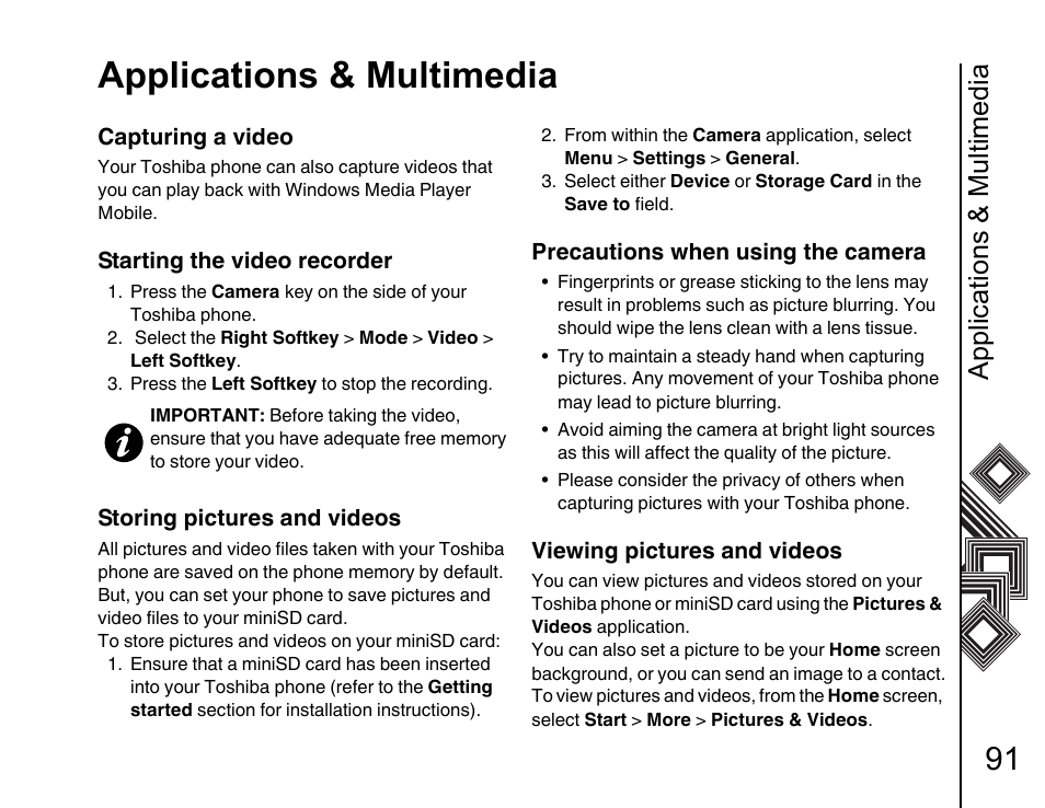 Applications & multimedia | Toshiba G500 User Manual | Page 92 / 123