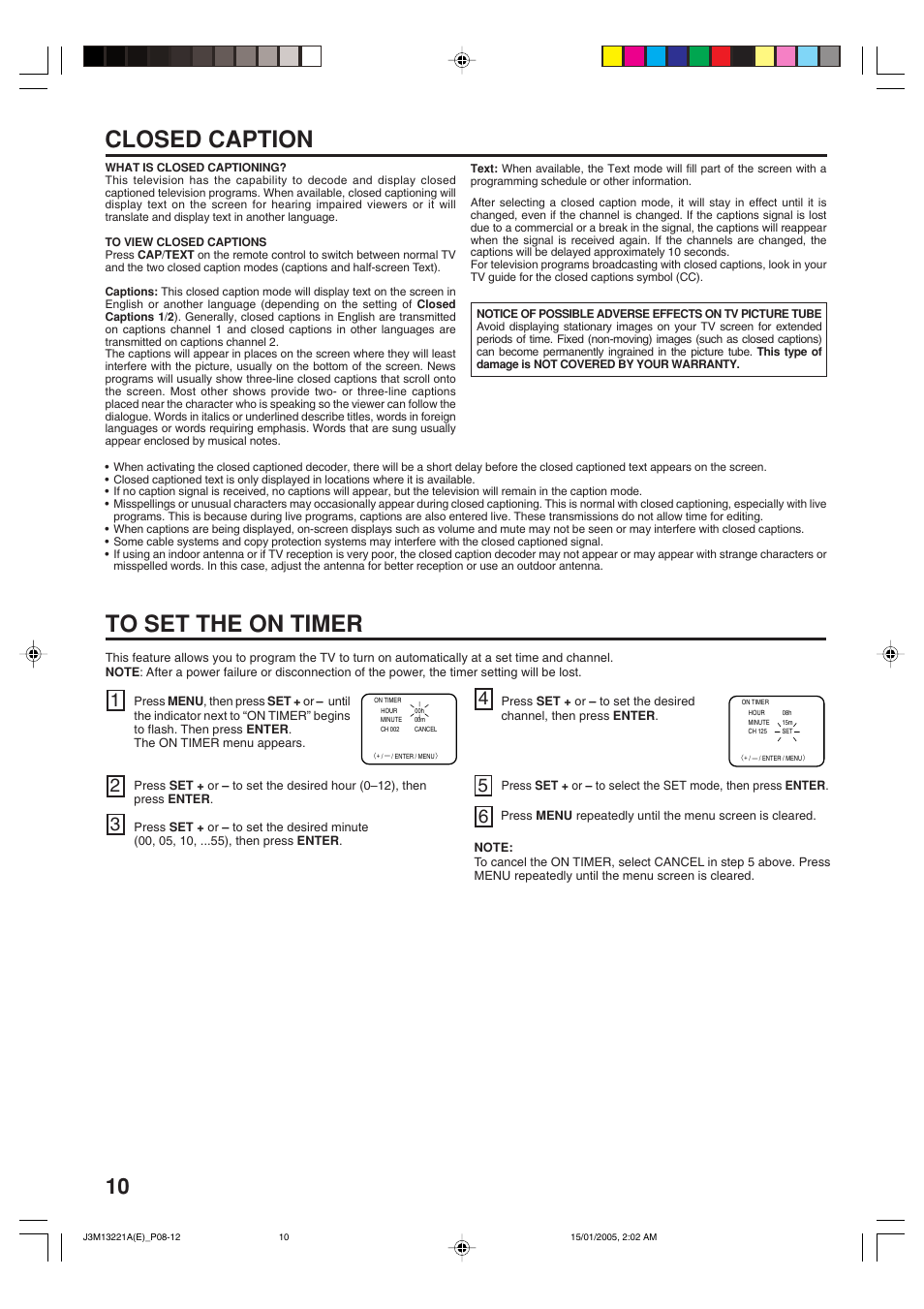 Closed caption | Toshiba 13A25C User Manual | Page 10 / 14