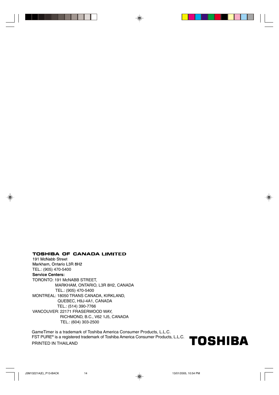 Toshiba 13A25C User Manual | Page 14 / 14