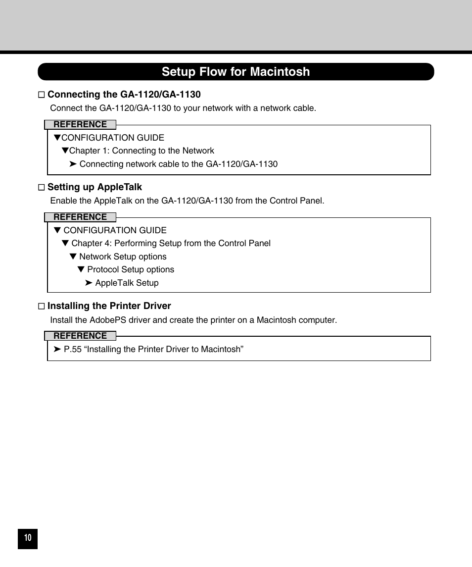 Setup flow for macintosh | Toshiba GA-1120 User Manual | Page 12 / 65