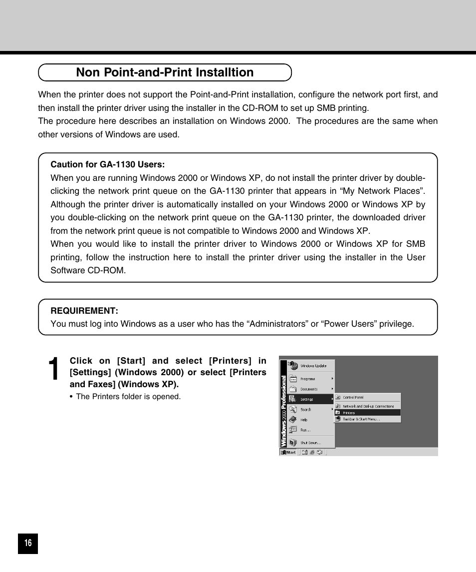 Non point-and-print installtion | Toshiba GA-1120 User Manual | Page 18 / 65
