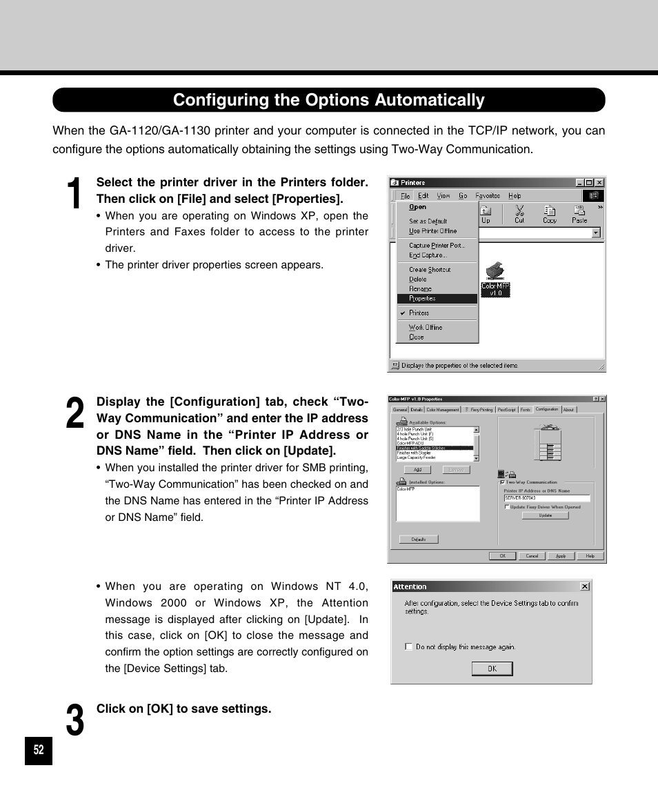 Configuring the options automatically | Toshiba GA-1120 User Manual | Page 54 / 65